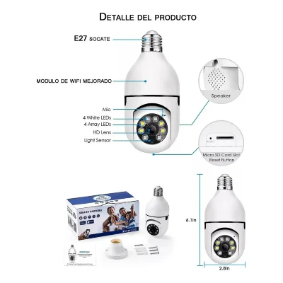 Camara Smart Ip Ampolleta Motorizada 360° Nocturna Color Blanco - Imagen 2