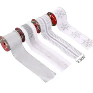 CINTA DECORATIVA NAVIDEÑA TONOS BLANCO Y PLATEADO