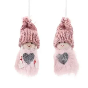 Duo de adornos de peluche rosa y plateado 6cm