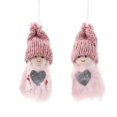 Duo de adornos de peluche rosa y plateado 6cm