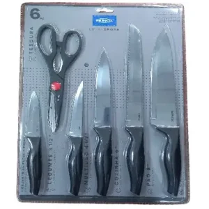 Cuchillos 6 Piezas Cuchillos Tijera Brinox Acero Inoxidable Negro
