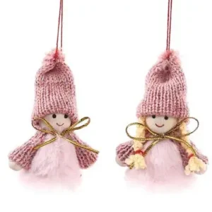 Duo de Adorno de peluche de hada navideña colgante rosa