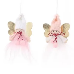 Duo de Adornos Navideños de hada tejidos rosado pastel