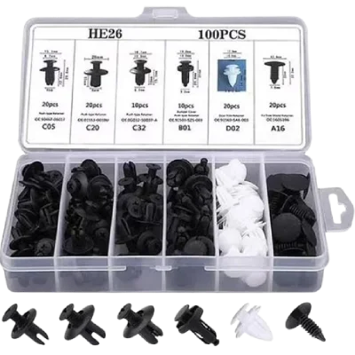 Kit 100 Clip Broche Retención Plástico Auto Lata Tapabarro