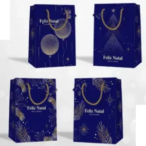 Bolsas de regalo Azul Feliz Natal 14x11x6CM