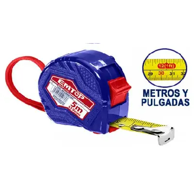 Metro Cinta Métrica Carcasa Emtop 5 Mt 25mm Medir Pulgadas - Imagen 3