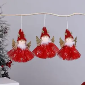 Trio de pequeñas hadas navideñas rojas 15cm