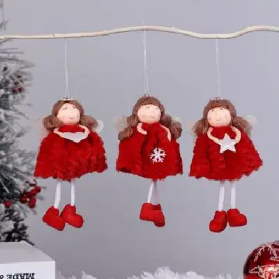 Trio de hadas navideñas colgantes rojas