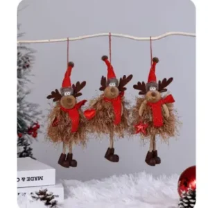 Trio de renos navideños con traje de lana 21cm